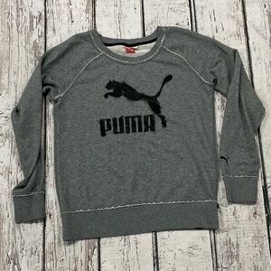 Women's Puma Gray Sports Apparel Fashion Crewneck Pullover Top Sweatshirt